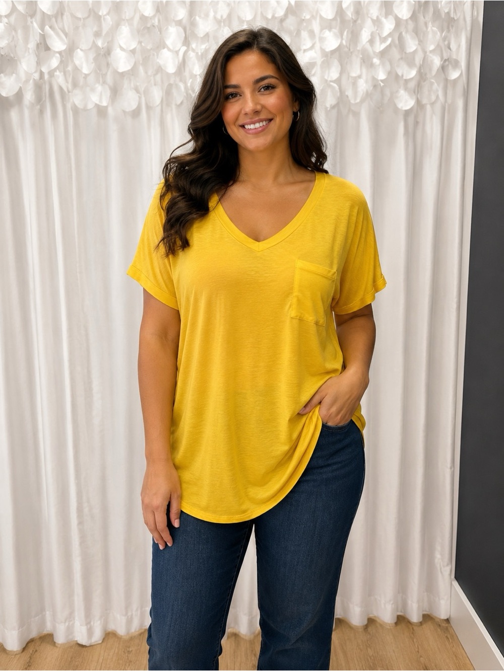 Womens short sleeve shirt v neck with front pocket